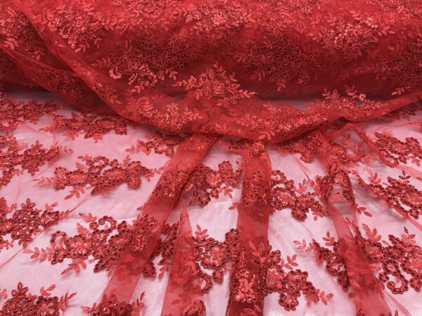 LA Fabric Spot Inc sequin lace fabric with embroderies on mesh VT-012