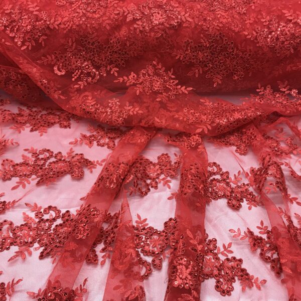 LA Fabric Spot Inc sequin lace fabric with embroderies on mesh VT-012