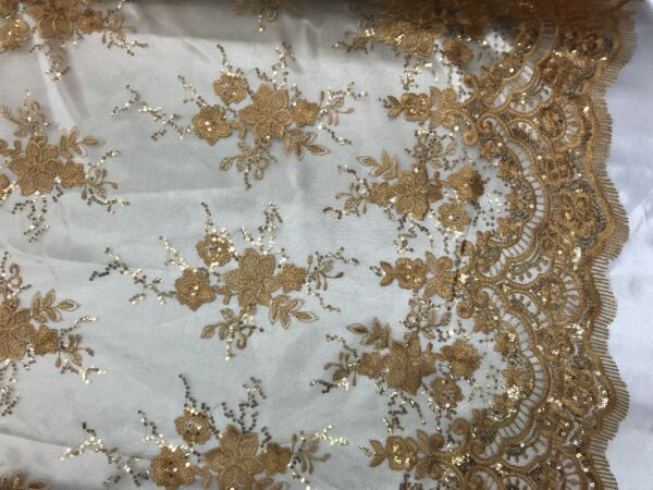 LA Fabric Spot Inc, sequin lace fabric with embroderies on mesh VT-011