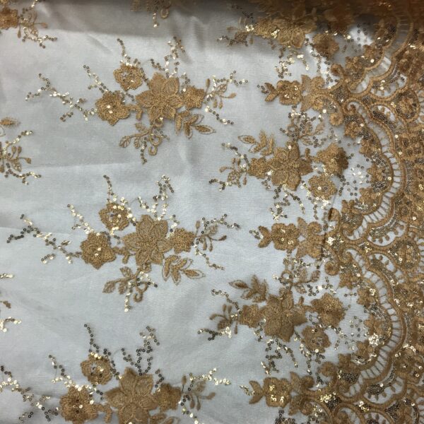 LA Fabric Spot Inc, sequin lace fabric with embroderies on mesh VT-011